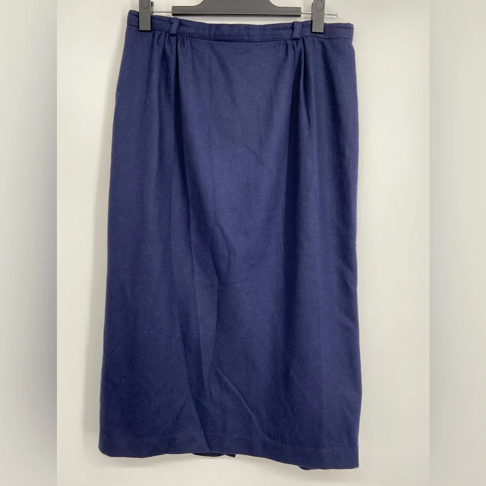 Point‎ of View Midi Blue Wool Skirt, Vintage, Size 14